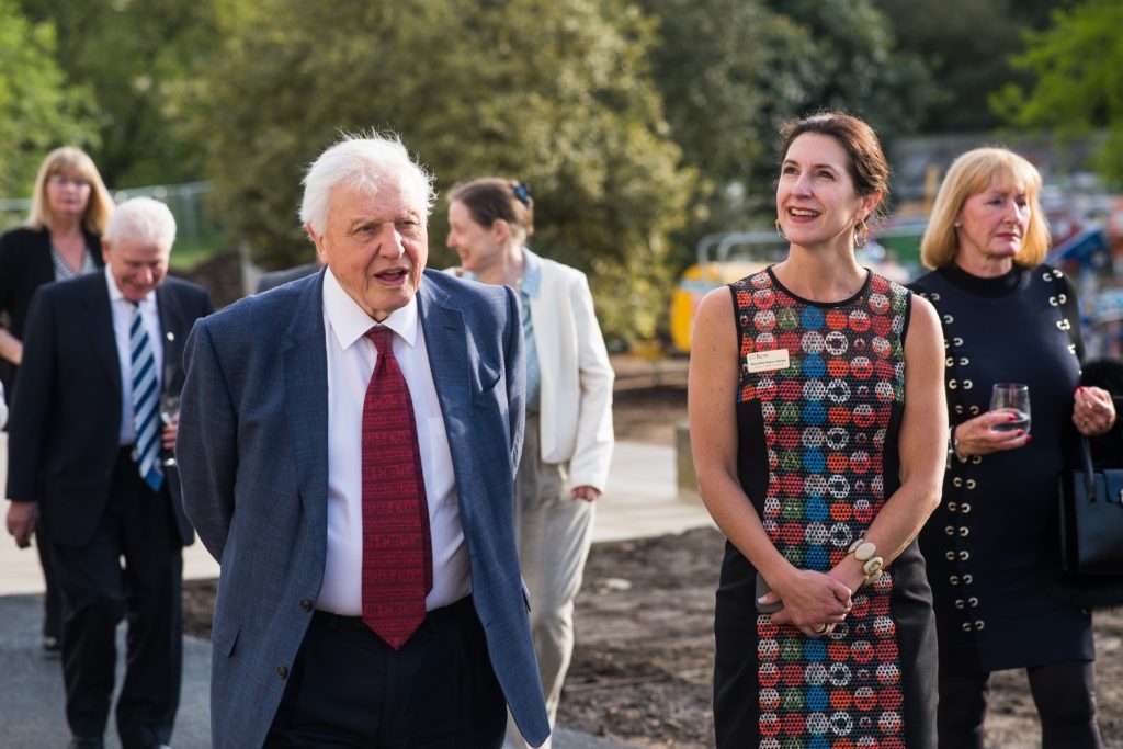 Meredith touring Sir David Attenborough at the opening of the refurbished Temperate House at Kew Gardens 